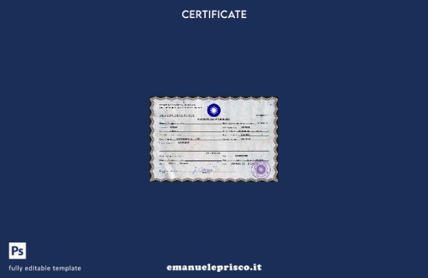 Modello PSD del certificato di morte di Taiwan in stile verificato
